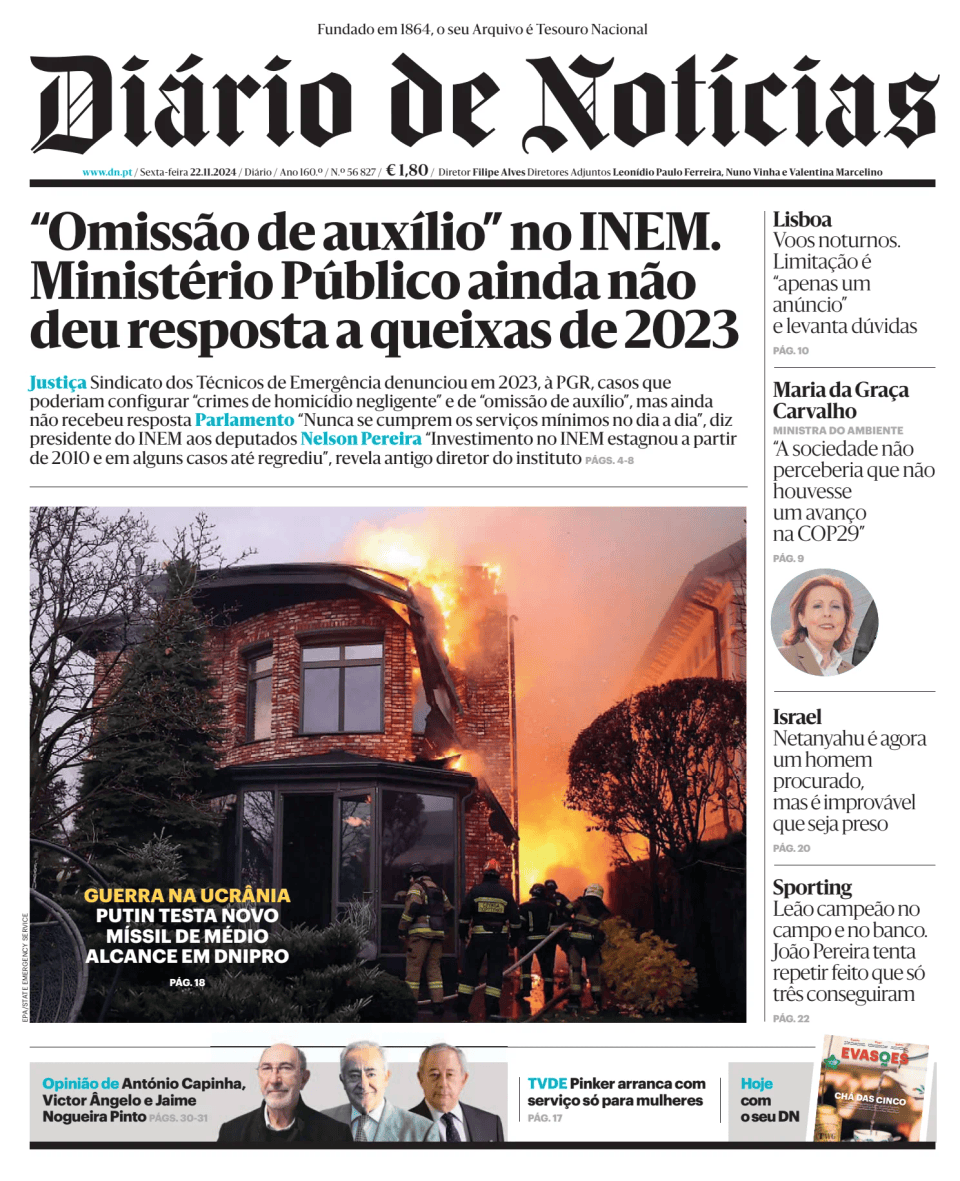 Prima-pagina-Diario de Noticias-edizione-di-oggi-20241122